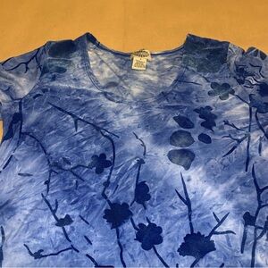 Womens Velvet Burnout Floral Sienna Grace Shirt Top Small Blue